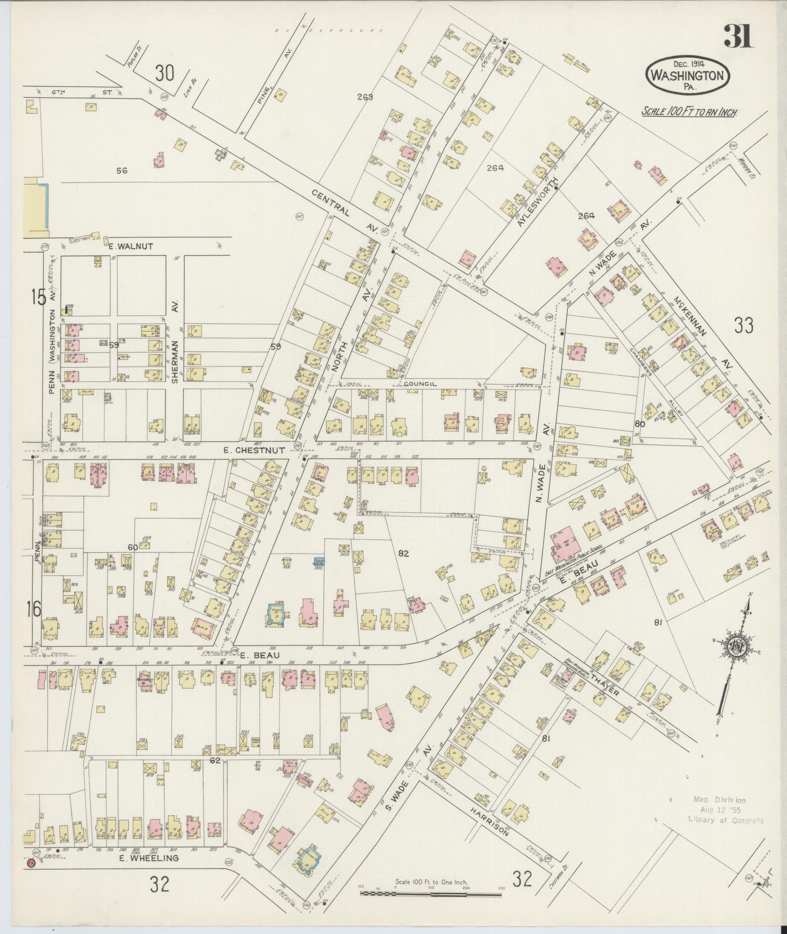 Sanborn Fire Insurance Map from Washington, Washington County, Pennsylvania (1914), Sheet #0031 - Historic Sanborn Fire Insurance Map Print, vintage old map wall art, antique decor, genealogy gift, Pennsylvania Pennsylvania map