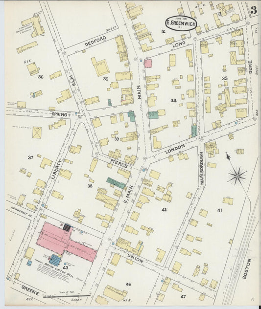 Sanborn Fire Insurance Map from East Greenwich, Kent County, Rhode Island (1891), Sheet #0003 - Historic Sanborn Fire Insurance Map Print, vintage old map wall art, antique decor, genealogy gift, Rhode Island Rhode Island map