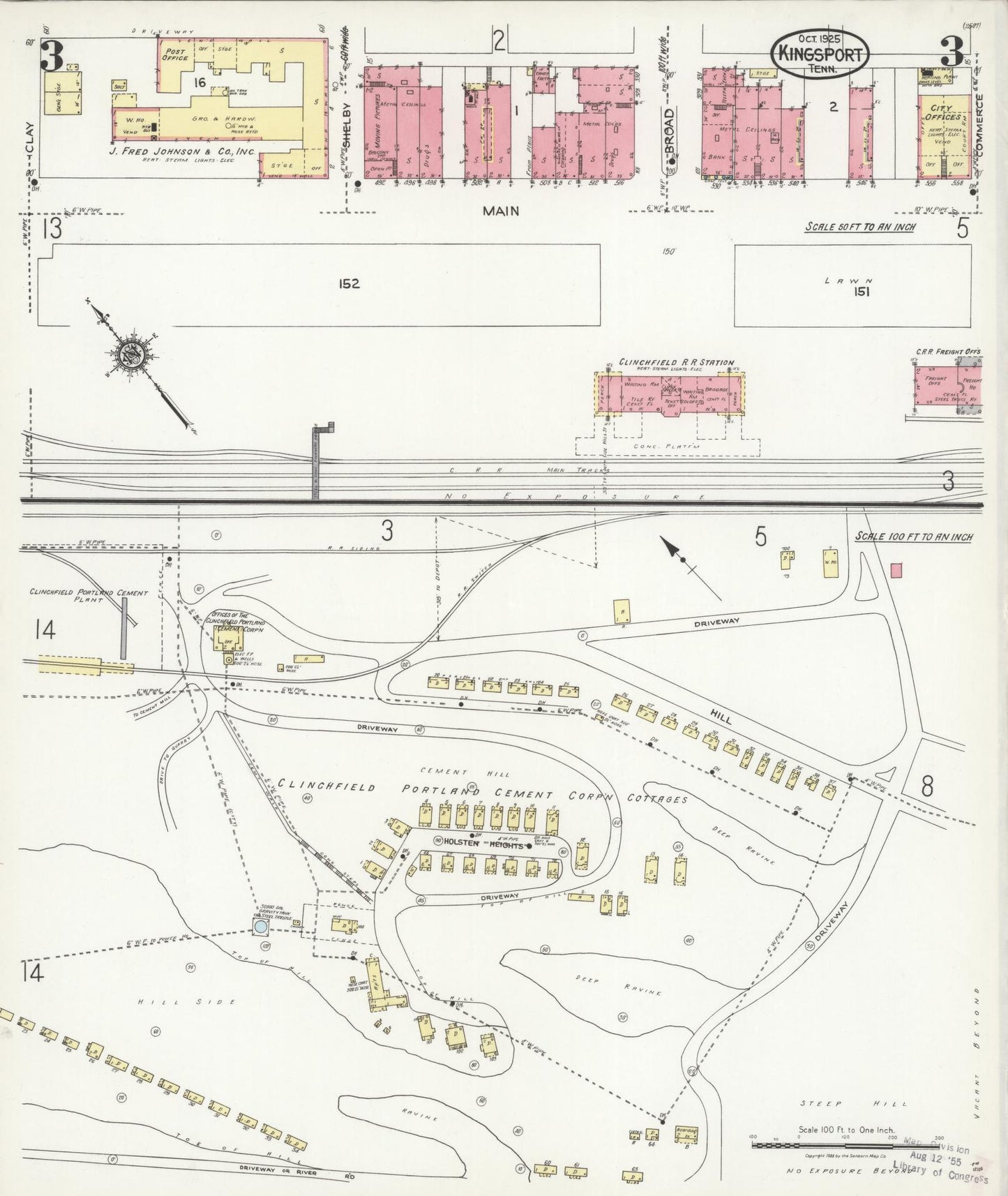Sanborn Fire Insurance Map from Kingsport, Sullivan County, Tennessee (1925), Sheet #0003 - Complete Map Set gallery image, historic Sanborn map, vintage wall art, Tennessee Tennessee