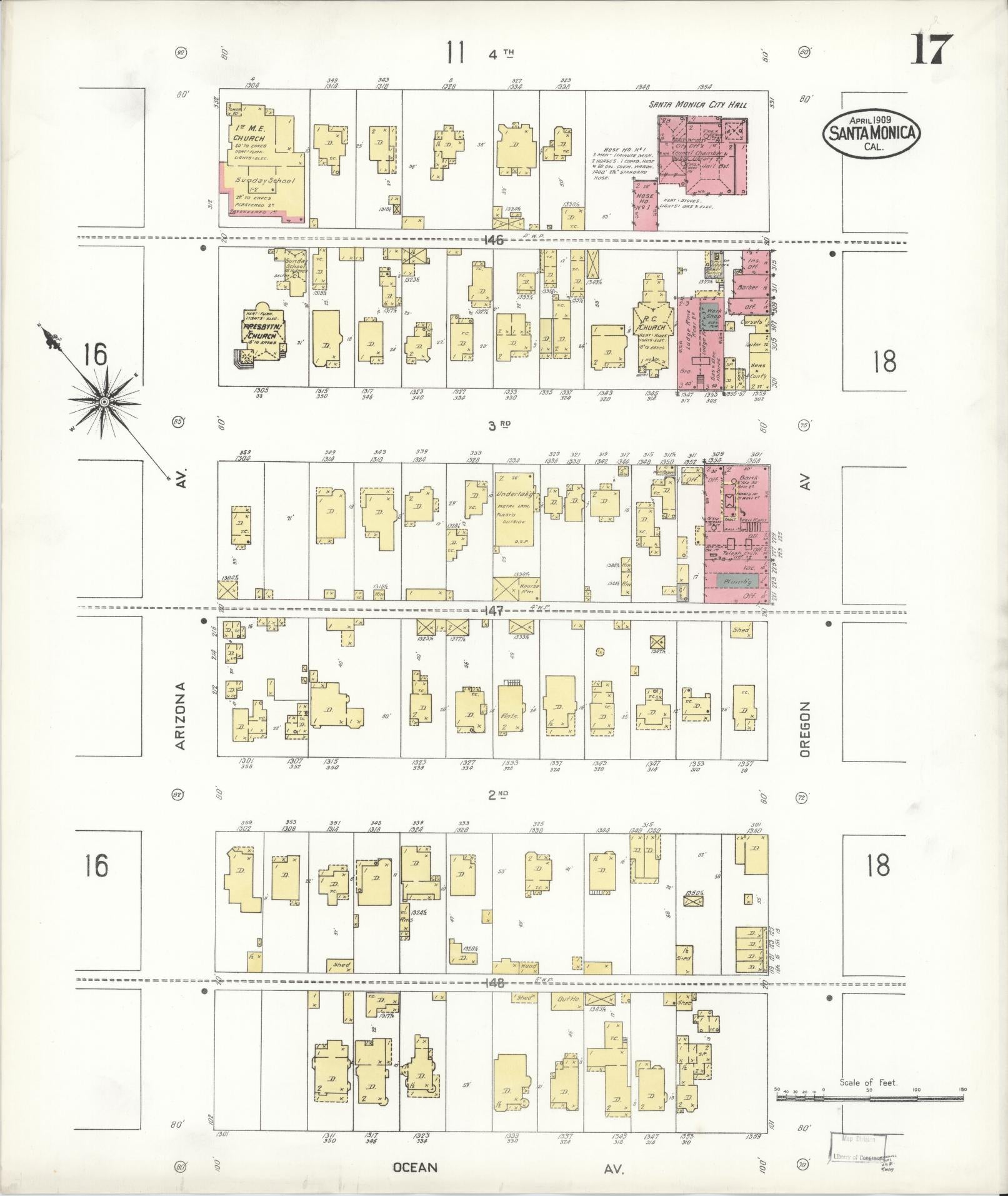 Sanborn Fire Insurance Map from Santa Monica, Los Angeles County, California (1909), Sheet #0017 - Complete Map Set gallery image, historic Sanborn map, vintage wall art, California California