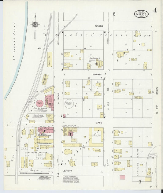 Sanborn Fire Insurance Map from Niles, Berrien County, Michigan (1914), Sheet #0004 - Historic Sanborn Fire Insurance Map Print, vintage old map wall art, antique decor, genealogy gift, Michigan Michigan map