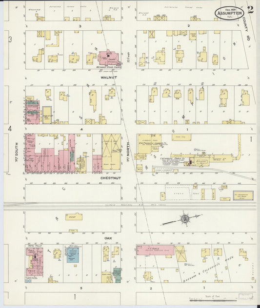 Sanborn Fire Insurance Map from Assumption, Christian County, Illinois (1909), Sheet #0002 - Historic Sanborn Fire Insurance Map Print, vintage old map wall art, antique decor, genealogy gift, Illinois Illinois map