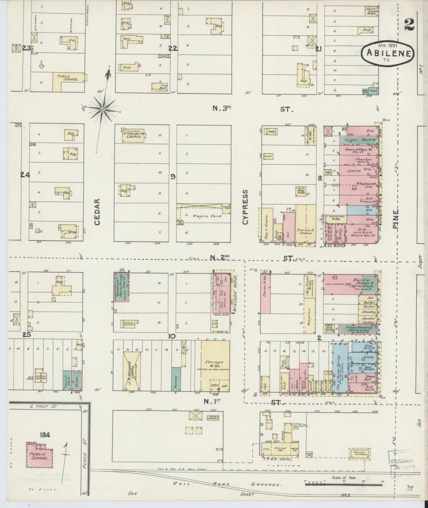 Sanborn Fire Insurance Map from Abilene, Taylor County, Texas (1891), Sheet #0002 - Historic Sanborn Fire Insurance Map Print, vintage old map wall art, antique decor, genealogy gift, Texas Texas map