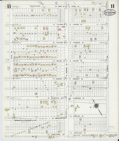 Sanborn Fire Insurance Map from Dearborn, Wayne County, Michigan (1924), Sheet #0011 - Complete Map Set gallery image, historic Sanborn map, vintage wall art, Michigan Michigan