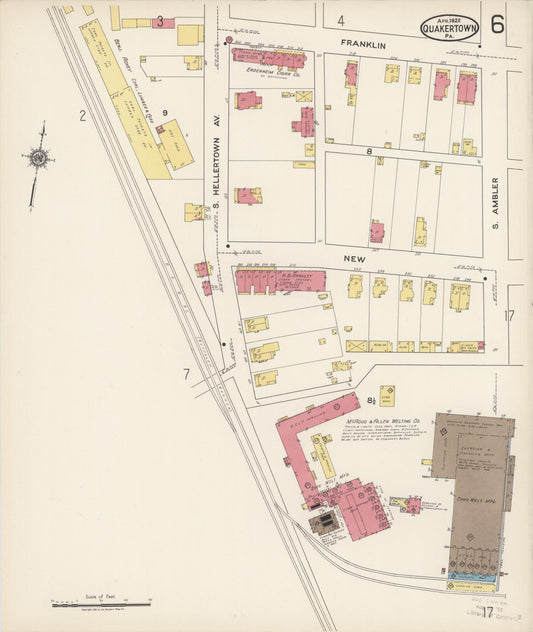 Sanborn Fire Insurance Map from Quakertown, Bucks County, Pennsylvania (1922), Sheet #0006 - Historic Sanborn Fire Insurance Map Print, vintage old map wall art, antique decor, genealogy gift, Pennsylvania Pennsylvania map