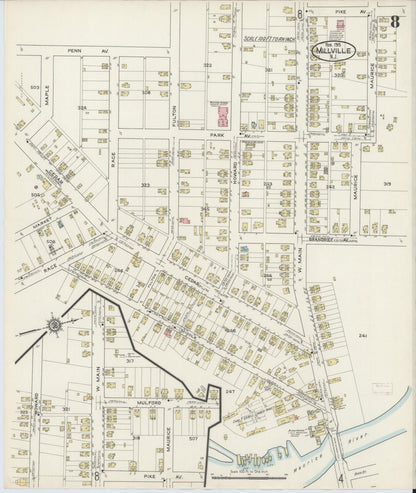 Sanborn Fire Insurance Map from Millville, Cumberland County, New Jersey (1915), Sheet #0008 - Historic Sanborn Fire Insurance Map Print, vintage old map wall art, antique decor, genealogy gift, New Jersey New Jersey map