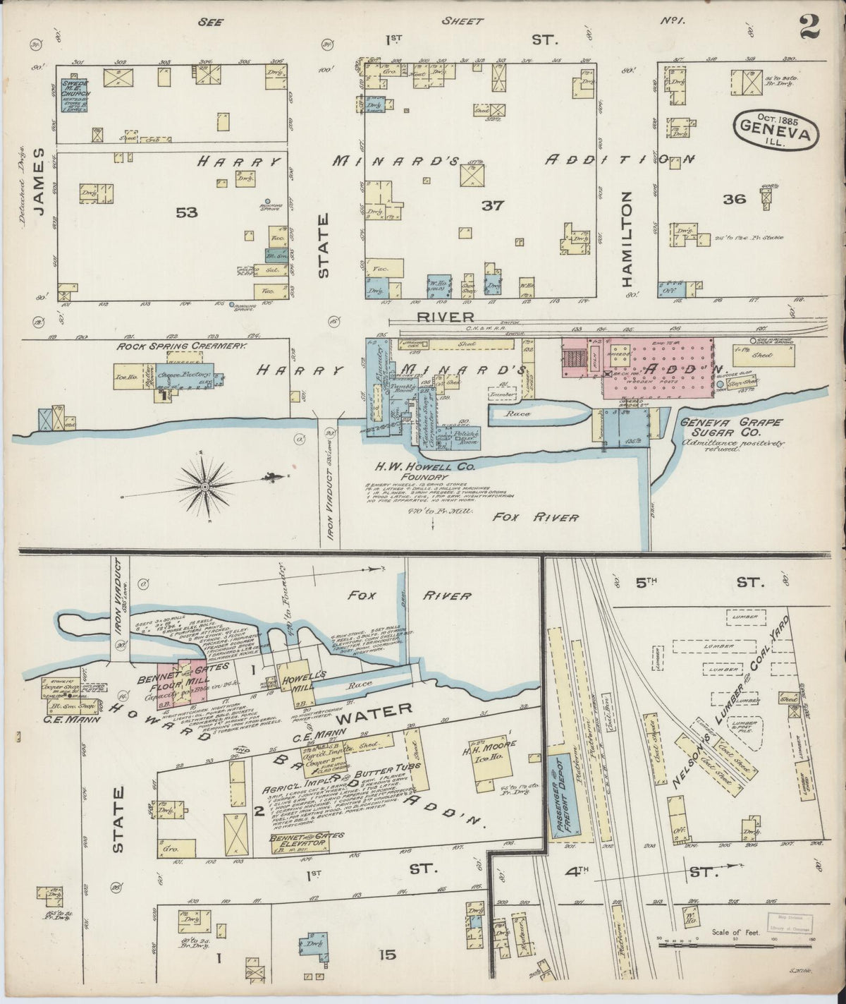 Sanborn Fire Insurance Map from Geneva, Kane County, Illinois (1885), Sheet #0002 - Complete Map Set gallery image, historic Sanborn map, vintage wall art, Illinois Illinois