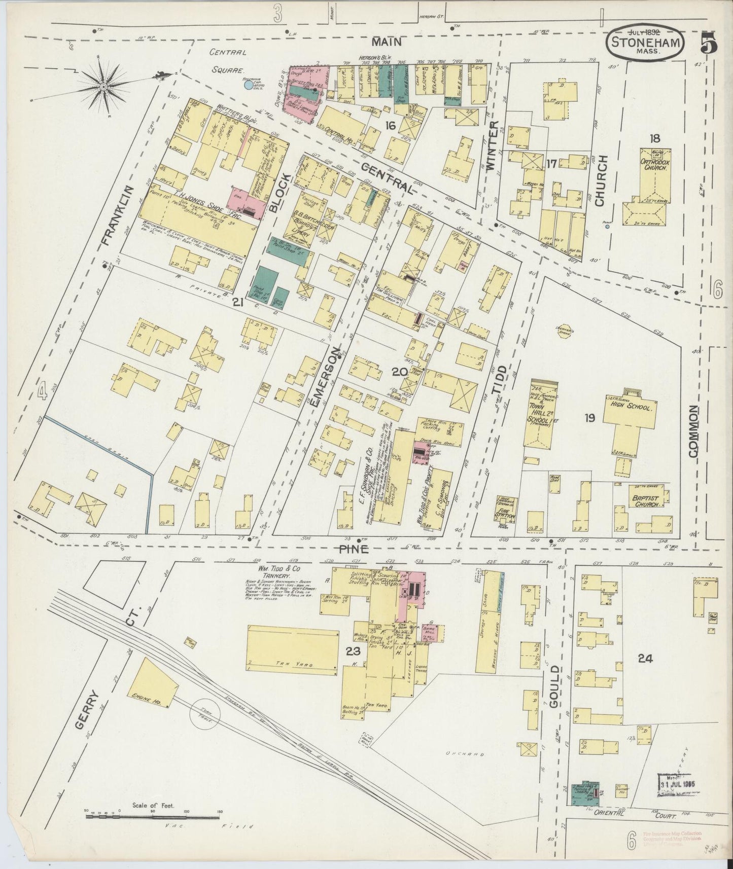 Sanborn Fire Insurance Map from Stoneham, Middlesex County, Massachusetts (1892), Sheet #0005 - Historic Sanborn Fire Insurance Map Print, vintage old map wall art, antique decor, genealogy gift, Massachusetts Massachusetts map