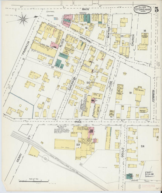 Sanborn Fire Insurance Map from Stoneham, Middlesex County, Massachusetts (1892), Sheet #0005 - Historic Sanborn Fire Insurance Map Print, vintage old map wall art, antique decor, genealogy gift, Massachusetts Massachusetts map