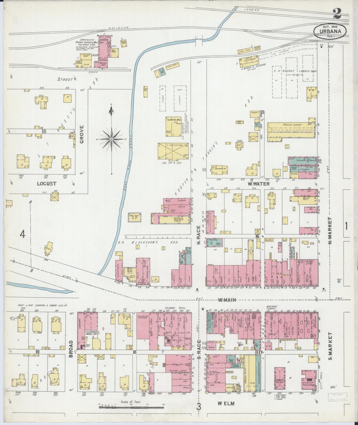 Sanborn Fire Insurance Map from Urbana, Champaign County, Illinois (1902), Sheet #0002 - Complete Map Set gallery image, historic Sanborn map, vintage wall art, Illinois Illinois