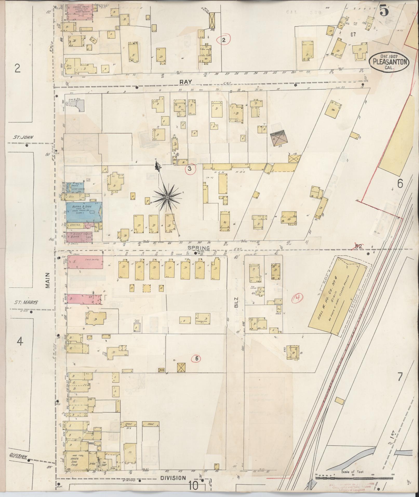 Sanborn Fire Insurance Map from Pleasanton, Alameda County, California (1943), Sheet #0005 - Complete Map Set gallery image, historic Sanborn map, vintage wall art, California California