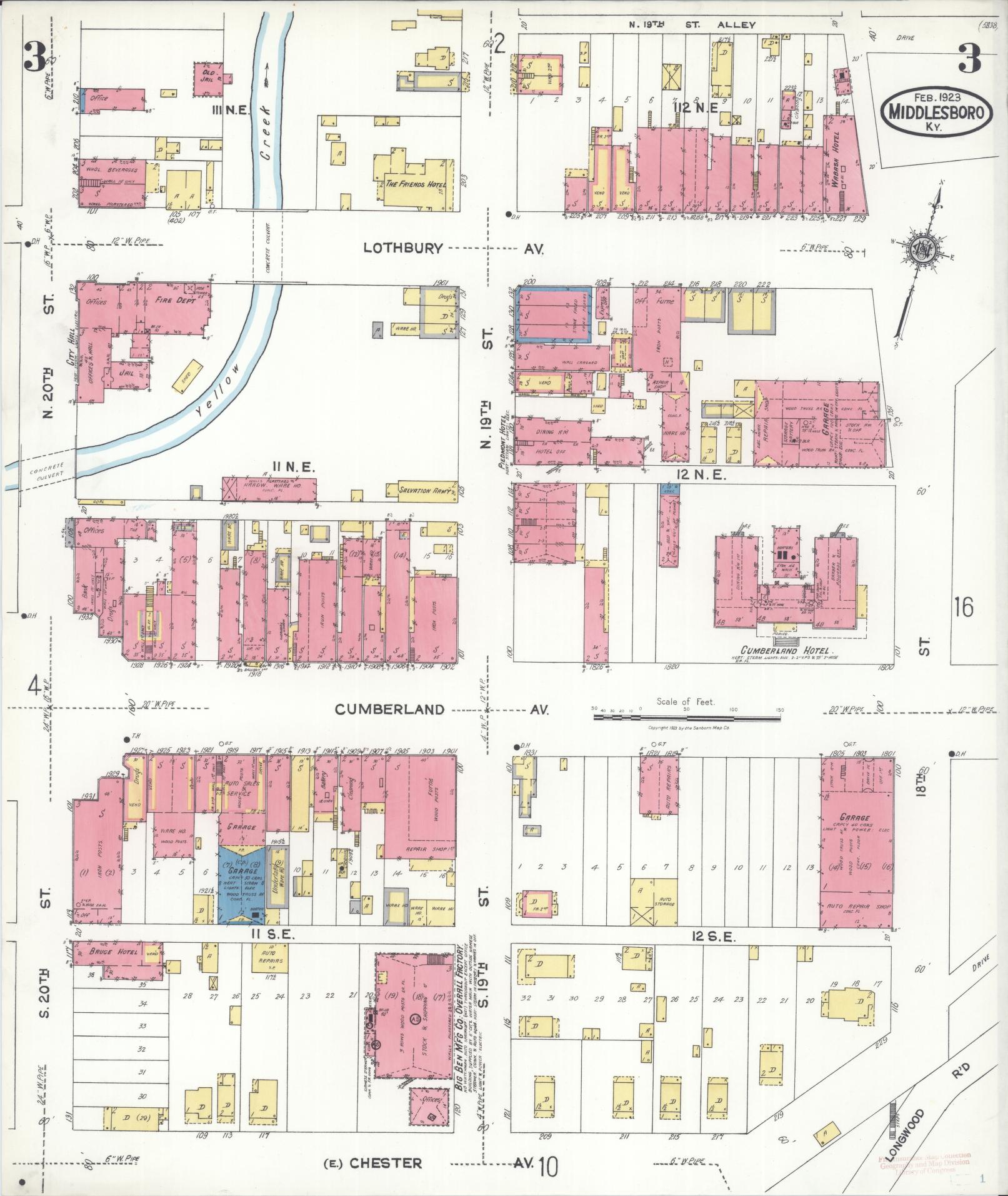 Sanborn Fire Insurance Map from Middlesboro, Bell County, Kentucky (1923), Sheet #0003 - Complete Map Set gallery image, historic Sanborn map, vintage wall art, Kentucky Kentucky