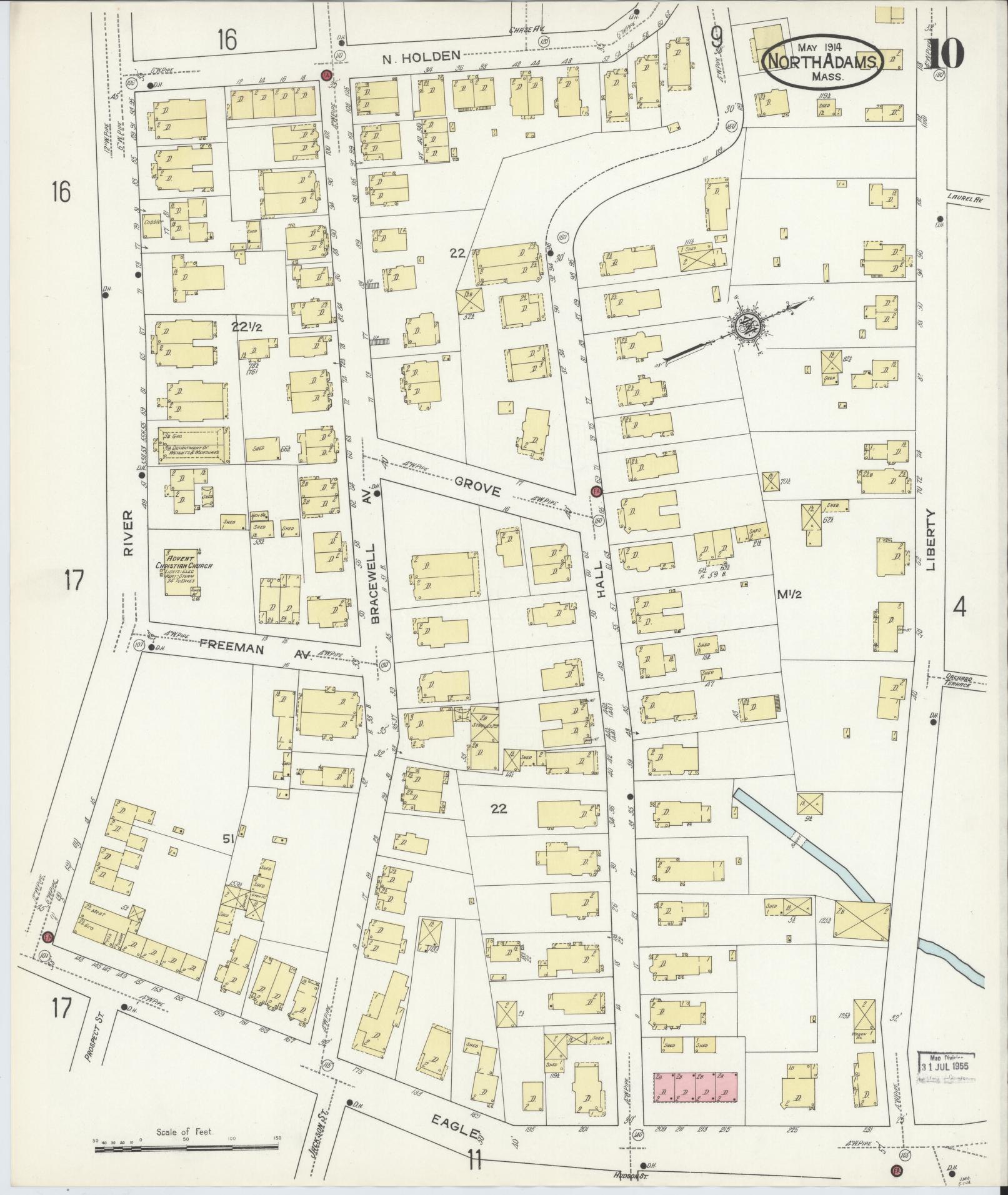 Sanborn Fire Insurance Map from North Adams, Berkshire County, Massachusetts (1914), Sheet #0010 - Historic Sanborn Fire Insurance Map Print, vintage old map wall art, antique decor, genealogy gift, Massachusetts Massachusetts map