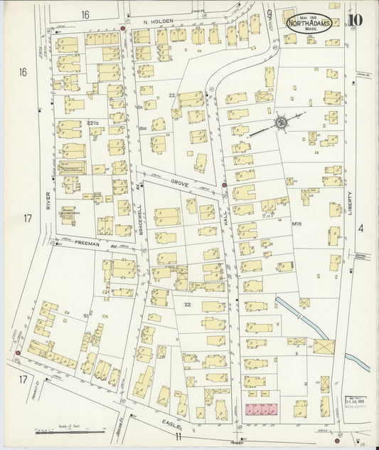 Sanborn Fire Insurance Map from North Adams, Berkshire County, Massachusetts (1914), Sheet #0010 - Historic Sanborn Fire Insurance Map Print, vintage old map wall art, antique decor, genealogy gift, Massachusetts Massachusetts map