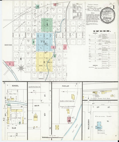 Sanborn Fire Insurance Map from Eureka, Greenwood County, Kansas (1897), Sheet #0001 - Complete Map Set gallery image, historic Sanborn map, vintage wall art, Kansas Kansas