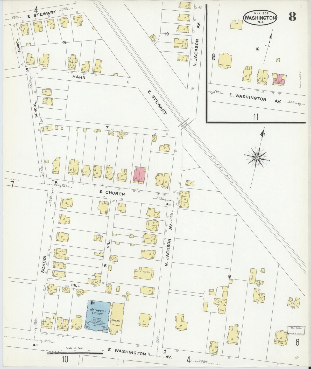 Sanborn Fire Insurance Map from Washington, Warren County, New Jersey (1909), Sheet #0008 - Complete Map Set gallery image, historic Sanborn map, vintage wall art, Washington Washington