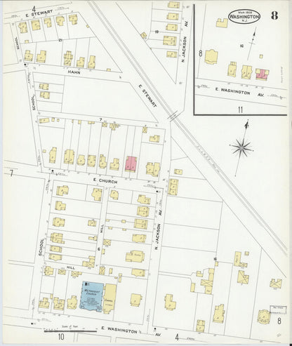 Sanborn Fire Insurance Map from Washington, Warren County, New Jersey (1909), Sheet #0008 - Complete Map Set gallery image, historic Sanborn map, vintage wall art, Washington Washington