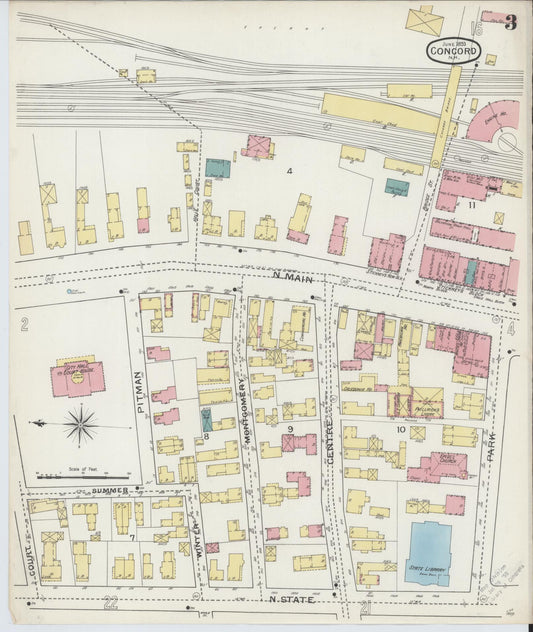 Sanborn Fire Insurance Map from Concord, Merrimack County, New Hampshire (1893), Sheet #0003 - Historic Sanborn Fire Insurance Map Print, vintage old map wall art, antique decor, genealogy gift, New Hampshire New Hampshire map