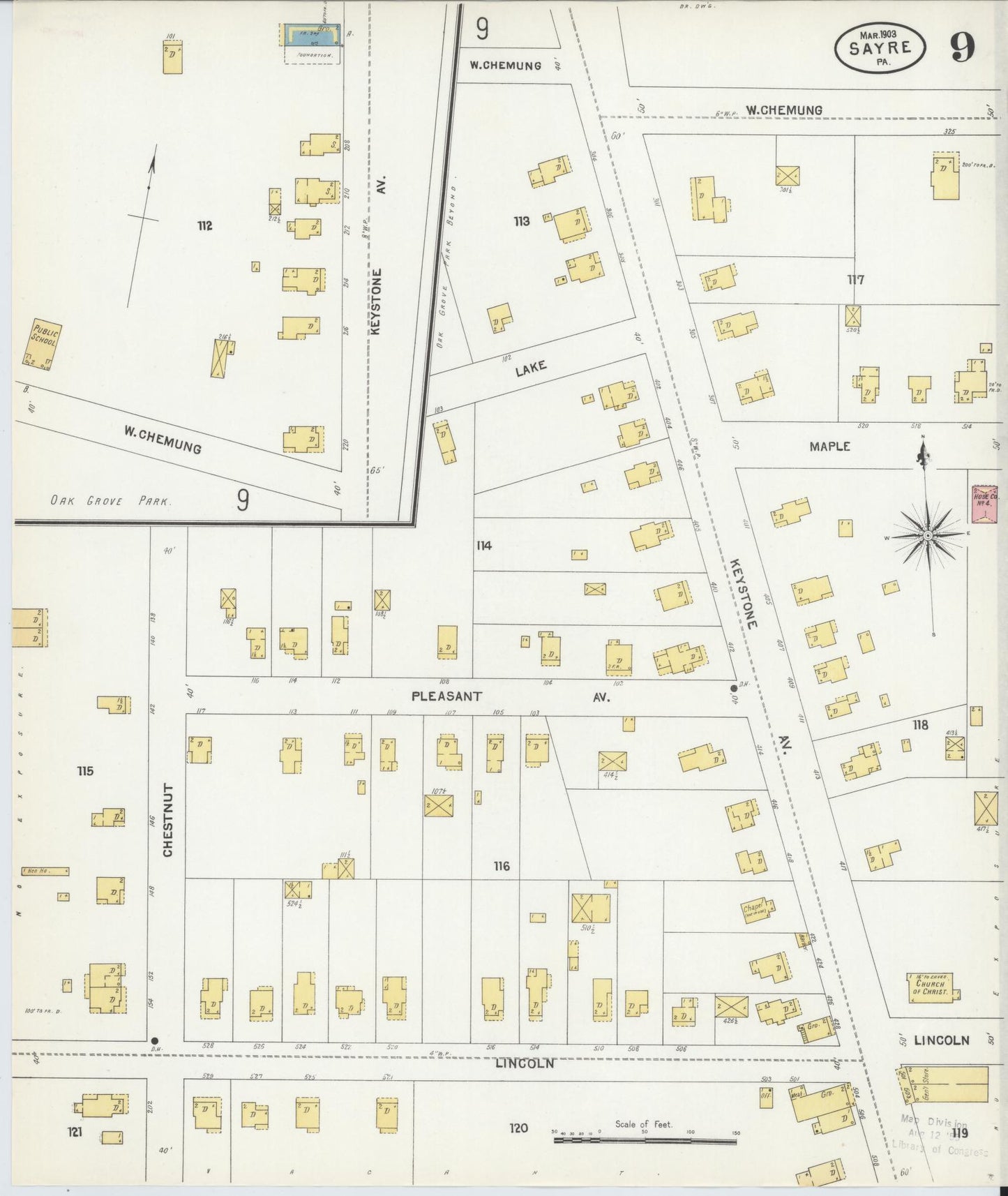 Sanborn Fire Insurance Map from Sayre, Bradford County, Pennsylvania (1903), Sheet #0009 - Complete Map Set gallery image, historic Sanborn map, vintage wall art, Pennsylvania Pennsylvania