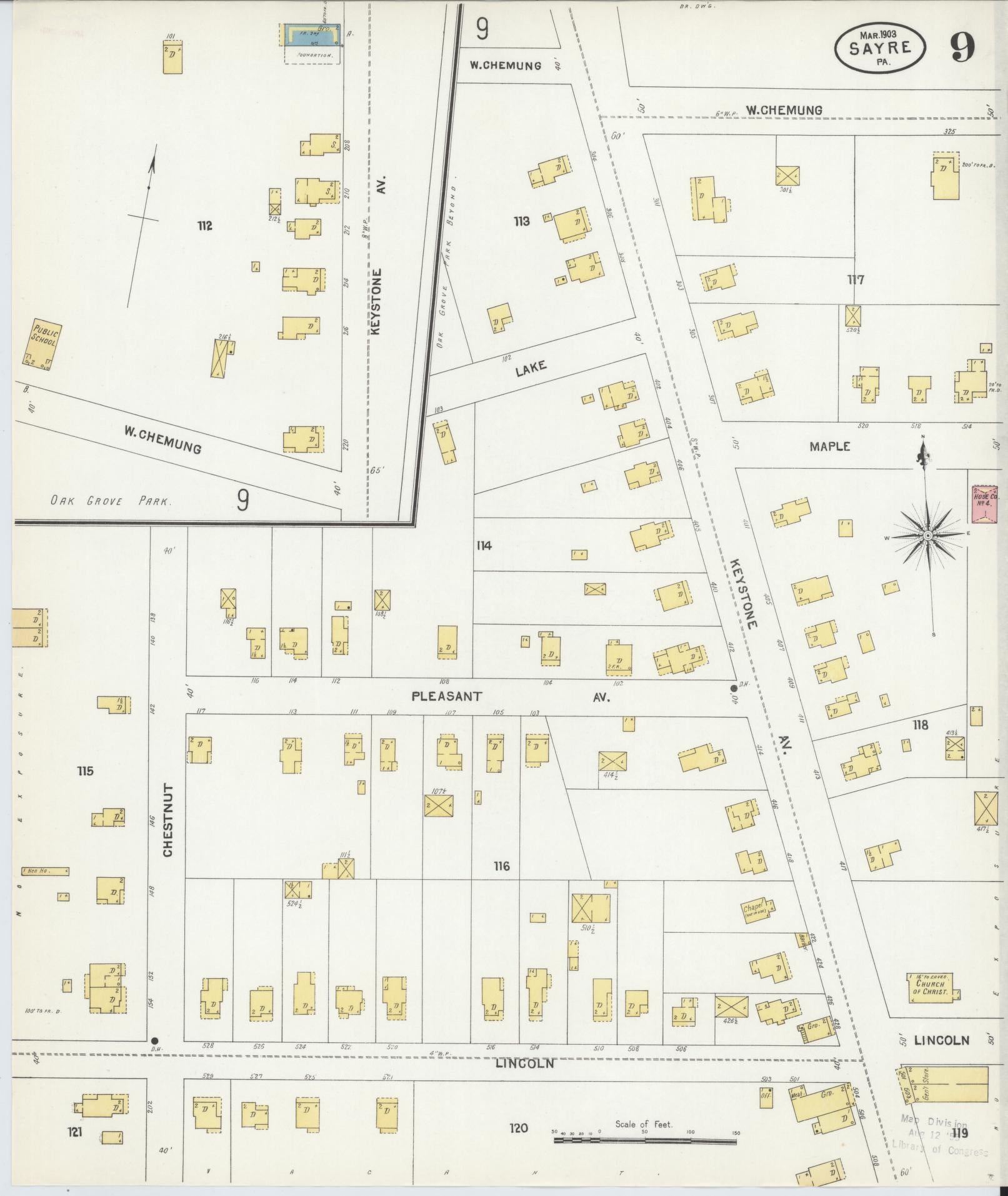 Sanborn Fire Insurance Map from Sayre, Bradford County, Pennsylvania (1903), Sheet #0009 - Complete Map Set gallery image, historic Sanborn map, vintage wall art, Pennsylvania Pennsylvania