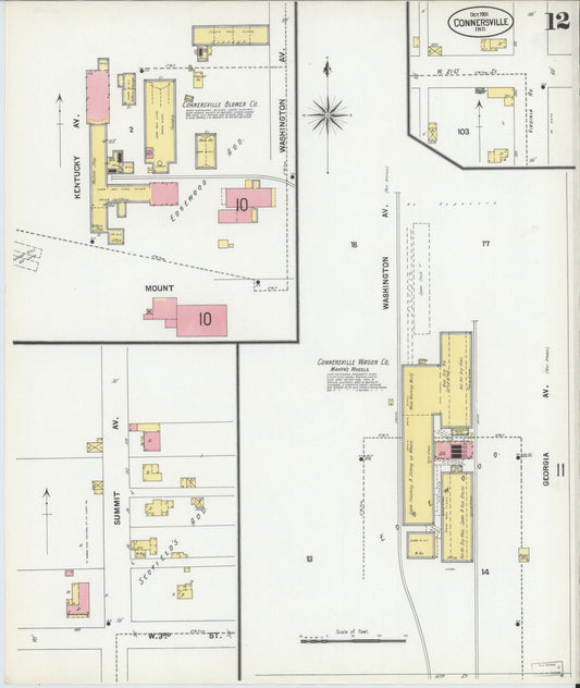 Sanborn Fire Insurance Map from Connersville, Fayette County, Indiana (1901), Sheet #0012 - Historic Sanborn Fire Insurance Map Print, vintage old map wall art, antique decor, genealogy gift, Indiana Indiana map