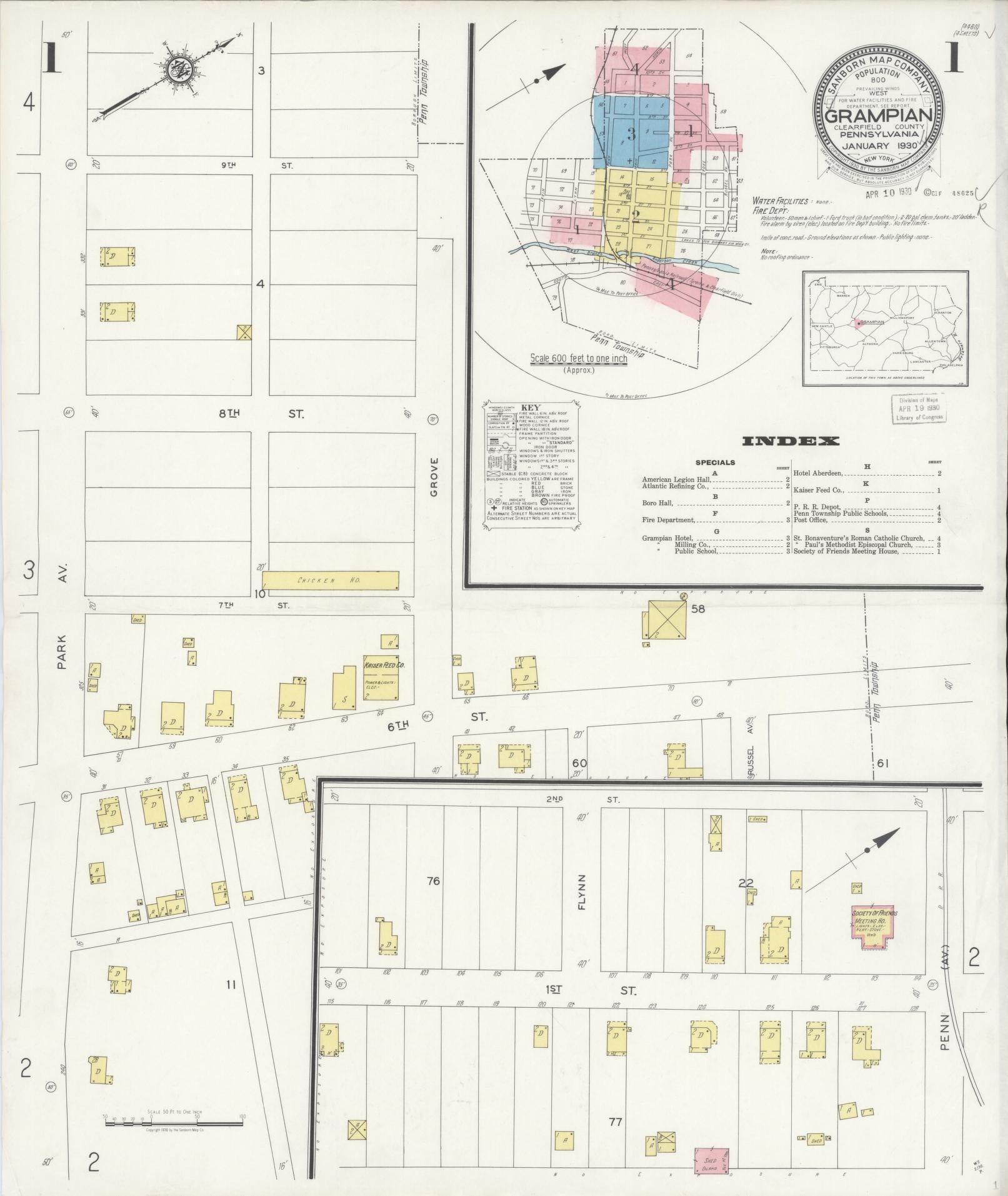 Sanborn Fire Insurance Map from Grampian, Clearfield County, Pennsylvania (1930), Sheet #0001 - Historic Sanborn Fire Insurance Map Print, vintage old map wall art, antique decor, genealogy gift, Pennsylvania Pennsylvania map