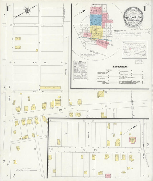 Sanborn Fire Insurance Map from Grampian, Clearfield County, Pennsylvania (1930), Sheet #0001 - Historic Sanborn Fire Insurance Map Print, vintage old map wall art, antique decor, genealogy gift, Pennsylvania Pennsylvania map