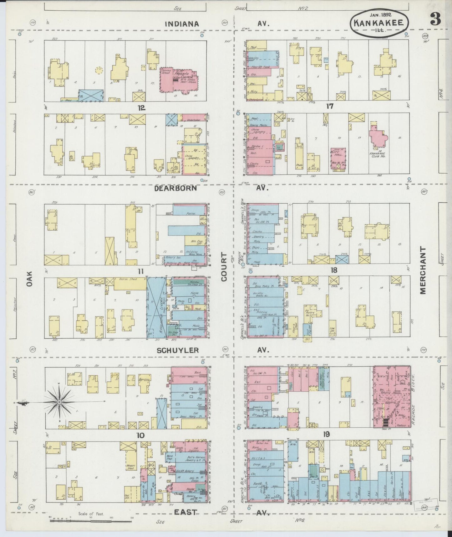Sanborn Fire Insurance Map from Kankakee, Kankakee County, Illinois (1892), Sheet #0003 - Complete Map Set gallery image, historic Sanborn map, vintage wall art, Illinois Illinois