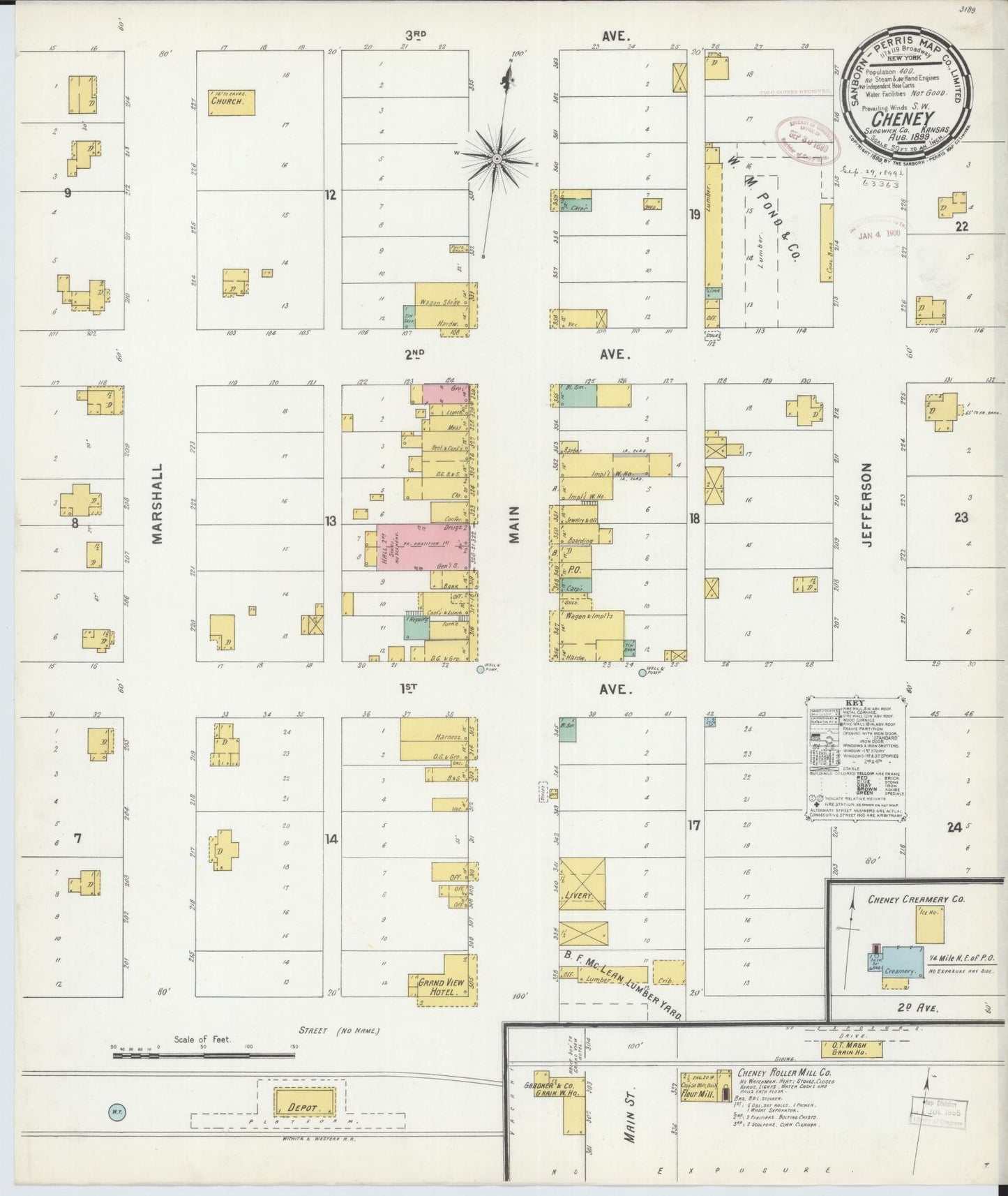 Sanborn Fire Insurance Map from Cheney, Sedgwick County, Kansas (1899), Sheet #0001 - Historic Sanborn Fire Insurance Map Print, vintage old map wall art, antique decor, genealogy gift, Kansas Kansas map
