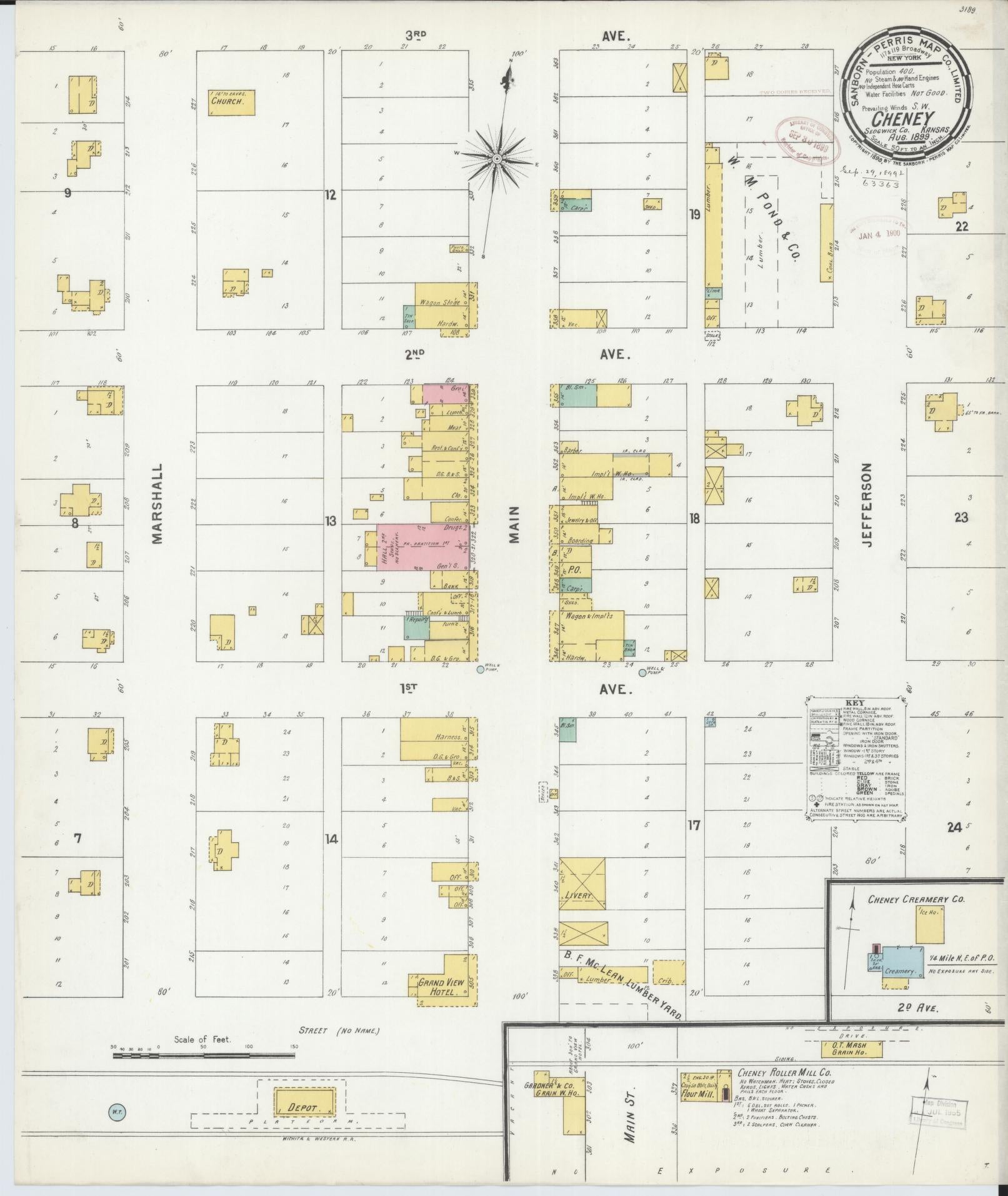 Sanborn Fire Insurance Map from Cheney, Sedgwick County, Kansas (1899), Sheet #0001 - Historic Sanborn Fire Insurance Map Print, vintage old map wall art, antique decor, genealogy gift, Kansas Kansas map