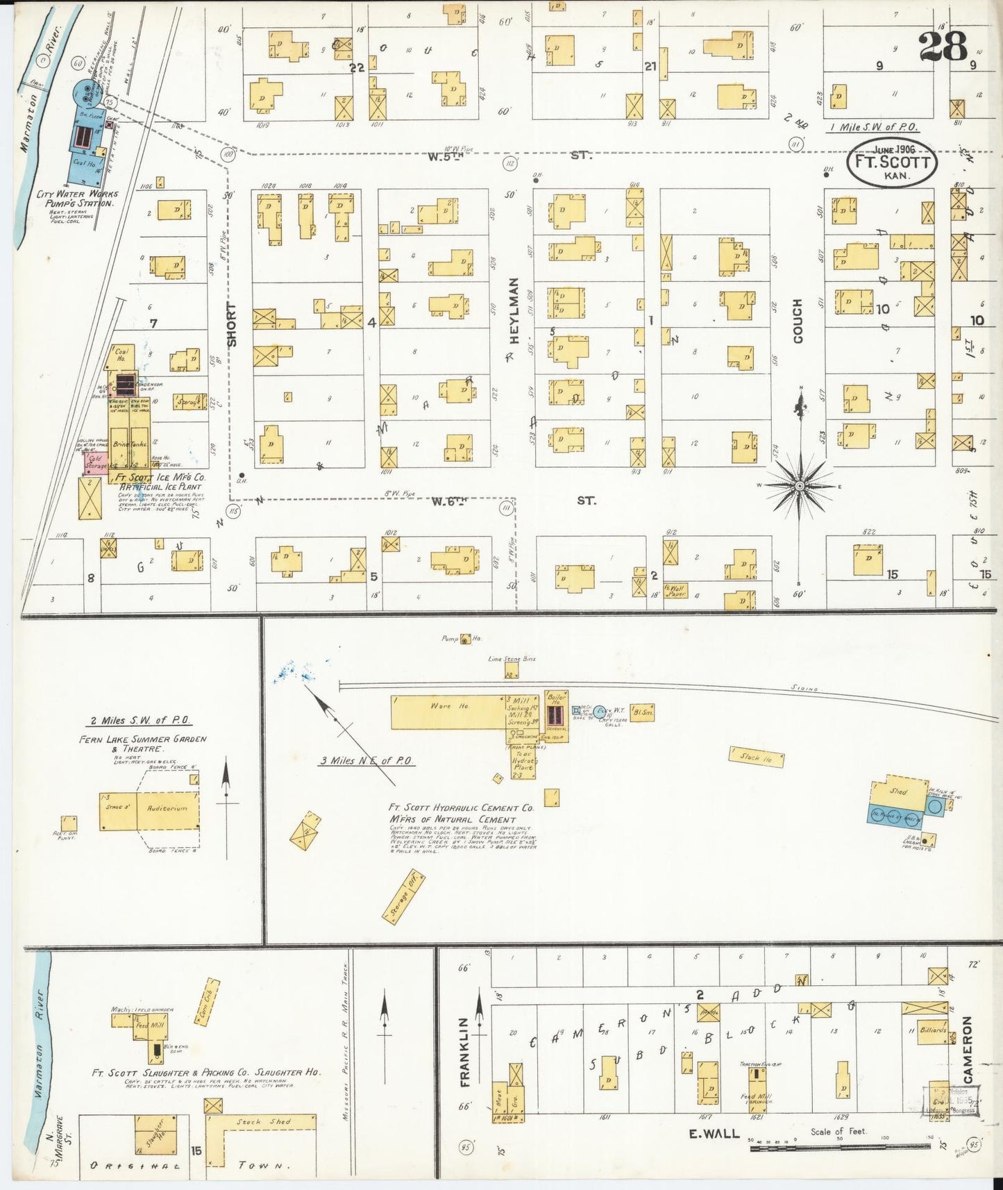 Sanborn Fire Insurance Map from Fort Scott, Bourbon County, Kansas (1906), Sheet #0028 - Complete Map Set gallery image, historic Sanborn map, vintage wall art, Kansas Kansas