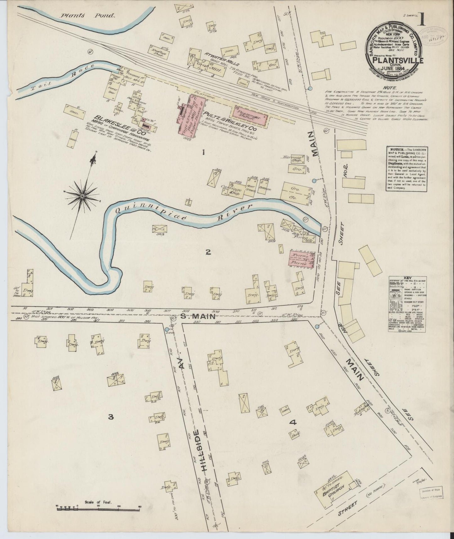 Sanborn Fire Insurance Map from Plantsville, Hartford County, Connecticut (1884), Sheet #0001 - Complete Map Set gallery image, historic Sanborn map, vintage wall art, Connecticut Connecticut