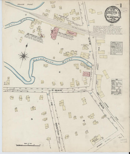 Sanborn Fire Insurance Map from Plantsville, Hartford County, Connecticut (1884), Sheet #0001 - Complete Map Set gallery image, historic Sanborn map, vintage wall art, Connecticut Connecticut