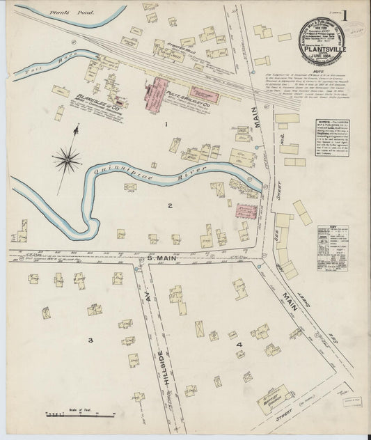 Sanborn Fire Insurance Map from Plantsville, Hartford County, Connecticut (1884), Sheet #0001 - Complete Map Set gallery image, historic Sanborn map, vintage wall art, Connecticut Connecticut