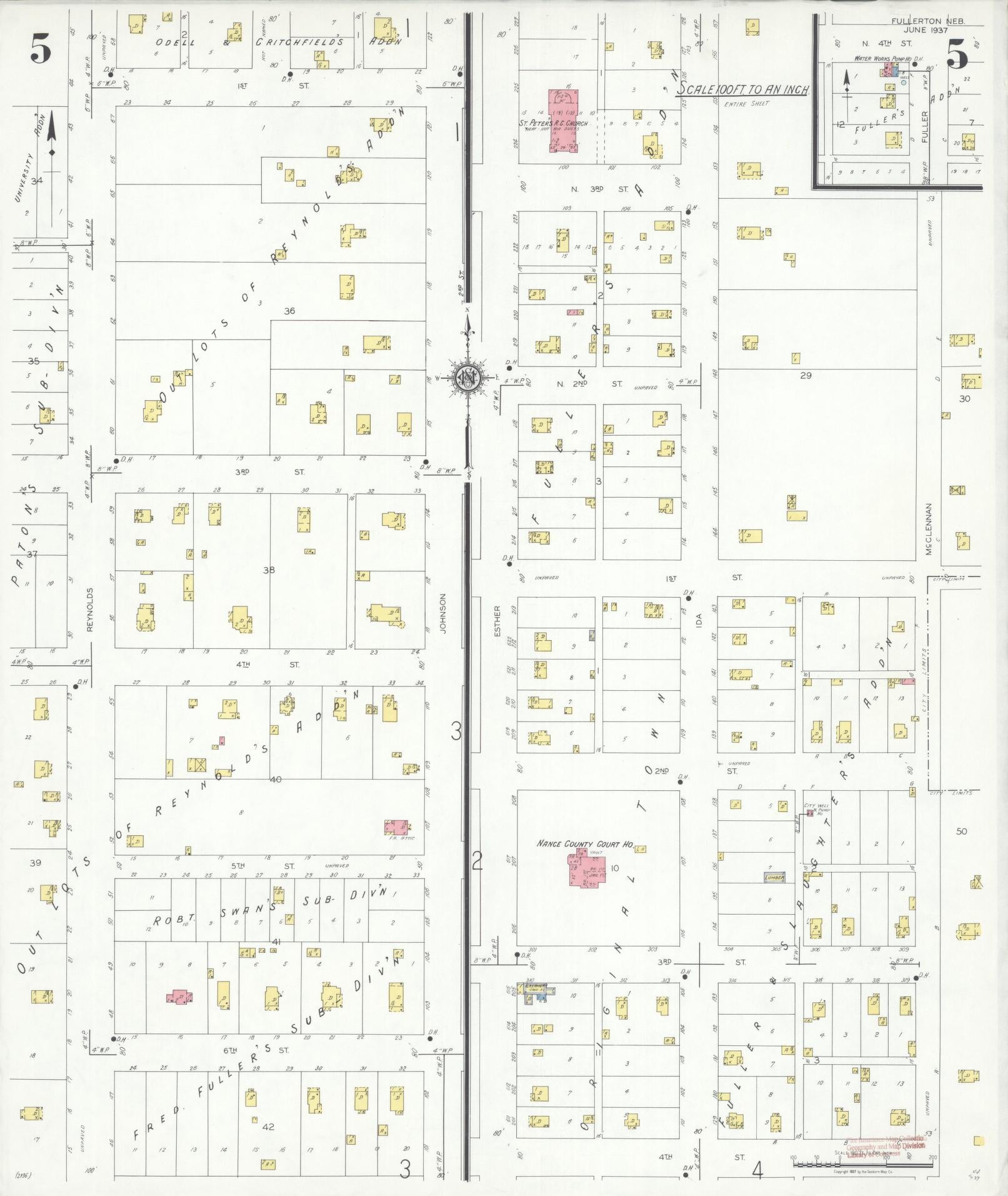 Sanborn Fire Insurance Map from Fullerton, Nance County, Nebraska (1937), Sheet #0005 - Complete Map Set gallery image, historic Sanborn map, vintage wall art, Nebraska Nebraska