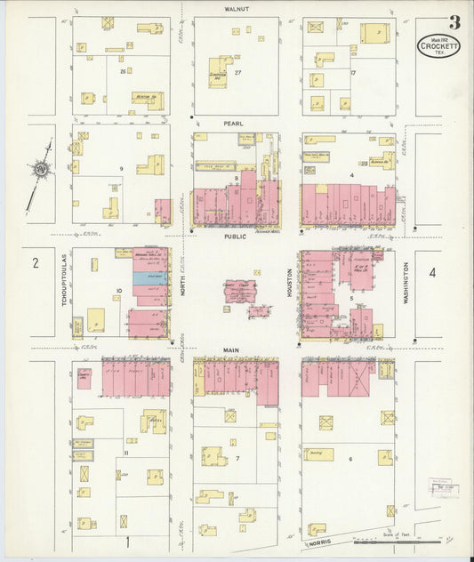 Sanborn Fire Insurance Map from Crockett, Houston County, Texas (1912), Sheet #0003 - Historic Sanborn Fire Insurance Map Print, vintage old map wall art, antique decor, genealogy gift, Texas Texas map