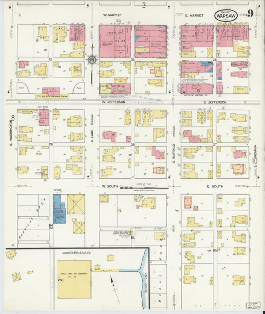 Sanborn Fire Insurance Map from Warsaw, Kosciusko County, Indiana (1917), Sheet #0009 - Historic Sanborn Fire Insurance Map Print, vintage old map wall art, antique decor, genealogy gift, Indiana Indiana map