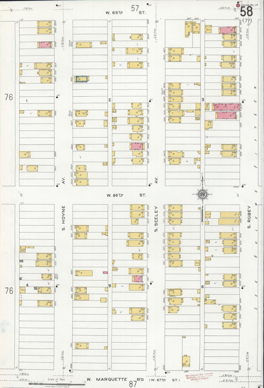 Sanborn Fire Insurance Map from Chicago, Cook County, Illinois (1920), Sheet #0058 - Historic Sanborn Fire Insurance Map Print, vintage old map wall art, antique decor, genealogy gift, Illinois Illinois map