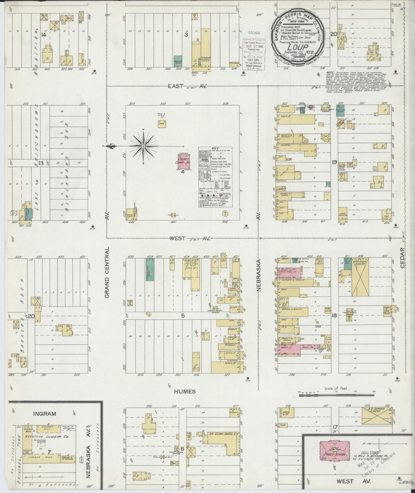 Sanborn Fire Insurance Map from Loup City, Sherman County, Nebraska (1900), Sheet #0001 - Historic Sanborn Fire Insurance Map Print, vintage old map wall art, antique decor, genealogy gift, Nebraska Nebraska map