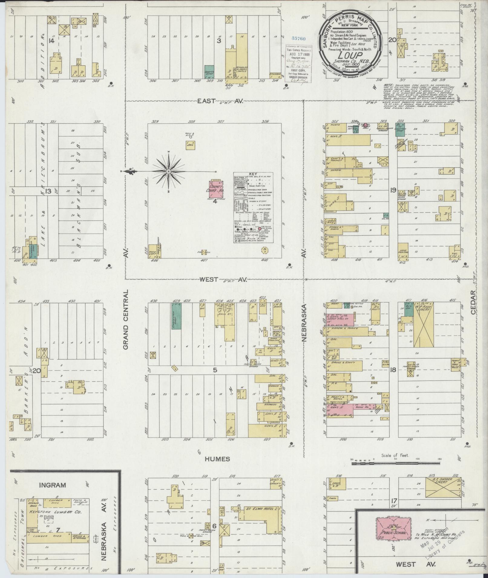 Sanborn Fire Insurance Map from Loup City, Sherman County, Nebraska (1900), Sheet #0001 - Historic Sanborn Fire Insurance Map Print, vintage old map wall art, antique decor, genealogy gift, Nebraska Nebraska map