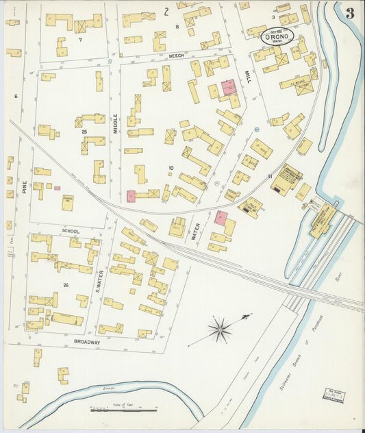 Sanborn Fire Insurance Map from Orono, Penobscot County, Maine (1901), Sheet #0003 - Historic Sanborn Fire Insurance Map Print, vintage old map wall art, antique decor, genealogy gift, Maine Maine map