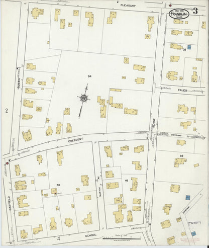 Sanborn Fire Insurance Map from Franklin, Norfolk County, Massachusetts (1919), Sheet #0003 - Historic Sanborn Fire Insurance Map Print, vintage old map wall art, antique decor, genealogy gift, Massachusetts Massachusetts map