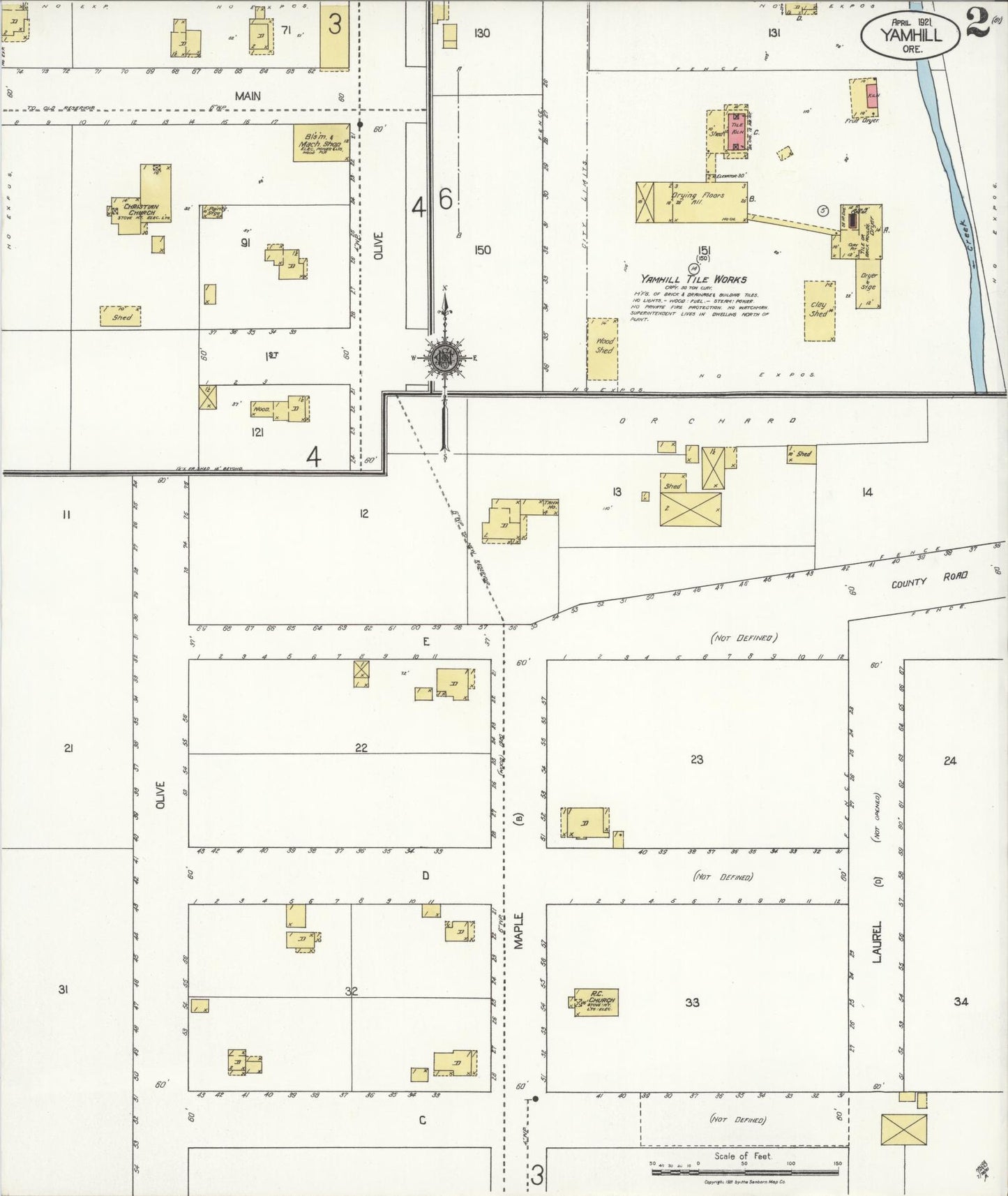 Sanborn Fire Insurance Map from Yamhill, Yamhill County, Oregon (1921), Sheet #0002 - Complete Map Set gallery image, historic Sanborn map, vintage wall art, Oregon Oregon