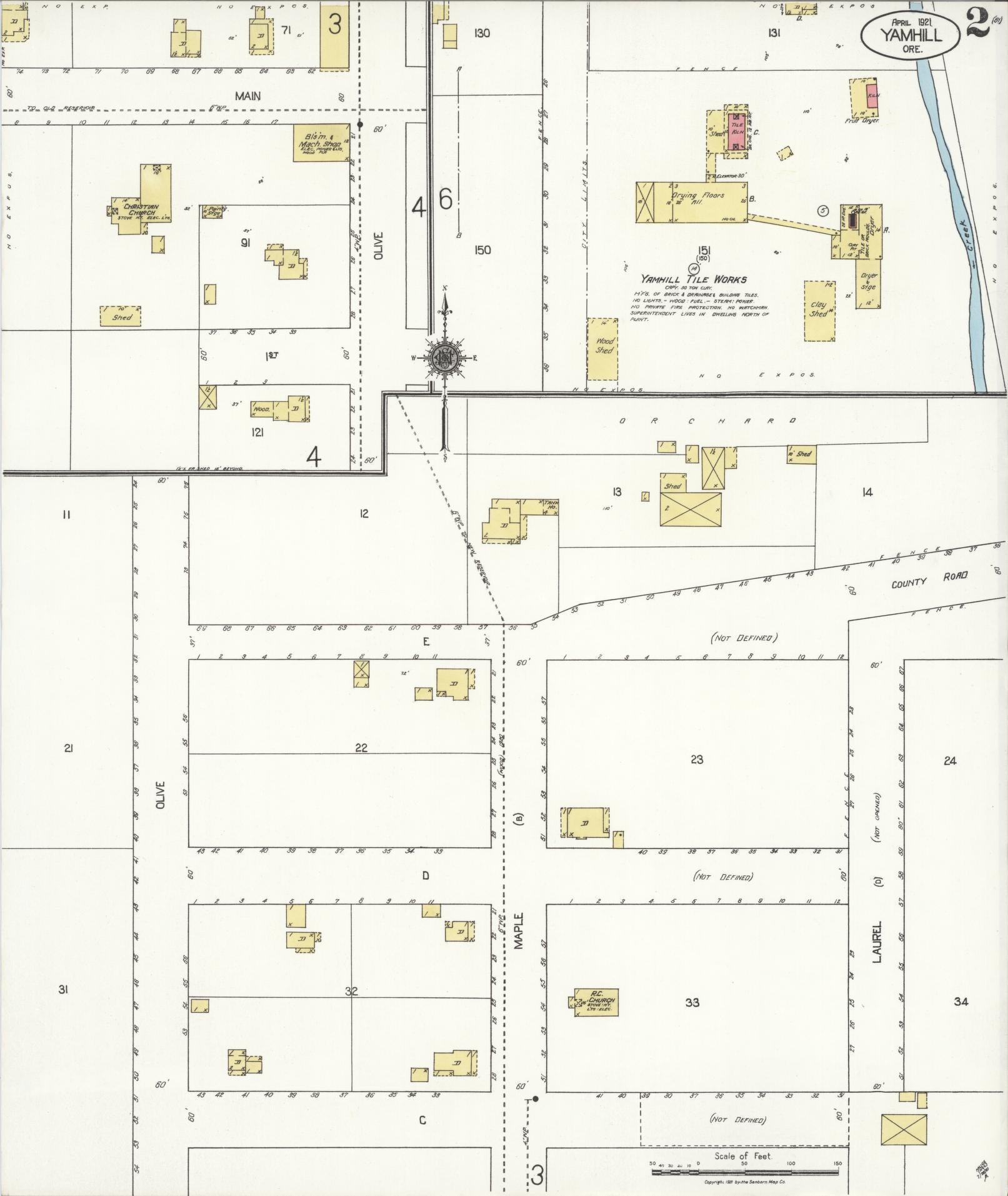 Sanborn Fire Insurance Map from Yamhill, Yamhill County, Oregon (1921), Sheet #0002 - Complete Map Set gallery image, historic Sanborn map, vintage wall art, Oregon Oregon