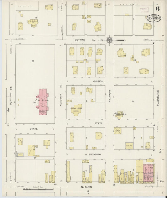 Sanborn Fire Insurance Map from Jennings, Jefferson Davis Parish, Louisiana (1915), Sheet #0006 - Historic Sanborn Fire Insurance Map Print, vintage old map wall art, antique decor, genealogy gift, Louisiana Louisiana map