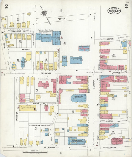 Sanborn Fire Insurance Map from Woodbury, Gloucester County, New Jersey (1923), Sheet #0002 - Historic Sanborn Fire Insurance Map Print, vintage old map wall art, antique decor, genealogy gift, New Jersey New Jersey map