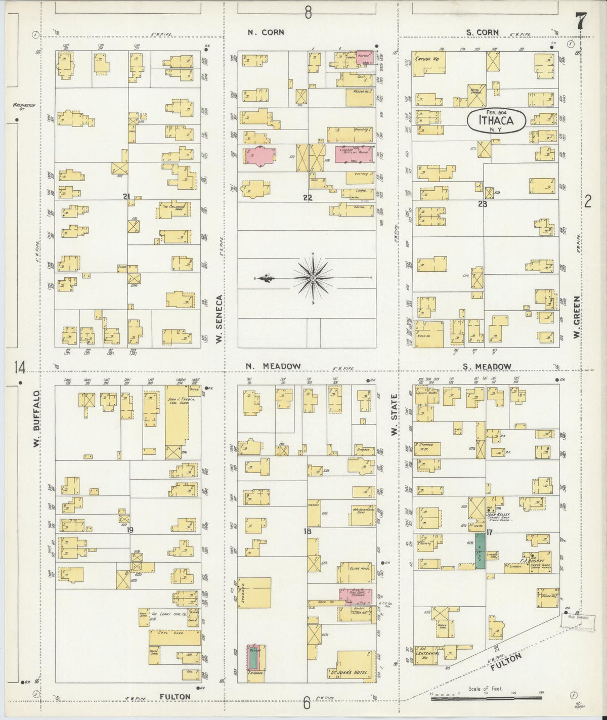 Sanborn Fire Insurance Map from Ithaca, Tompkins County, New York (1904), Sheet #0007 - Complete Map Set gallery image, historic Sanborn map, vintage wall art, New York New York