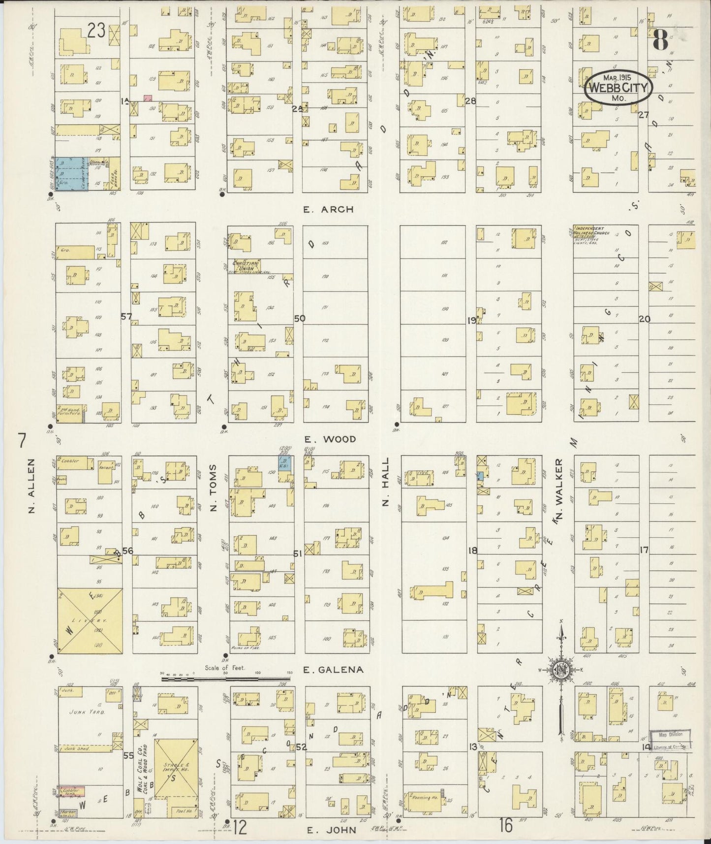 Sanborn Fire Insurance Map from Webb City, Jasper County, Missouri (1915), Sheet #0008 - Complete Map Set gallery image, historic Sanborn map, vintage wall art, Missouri Missouri