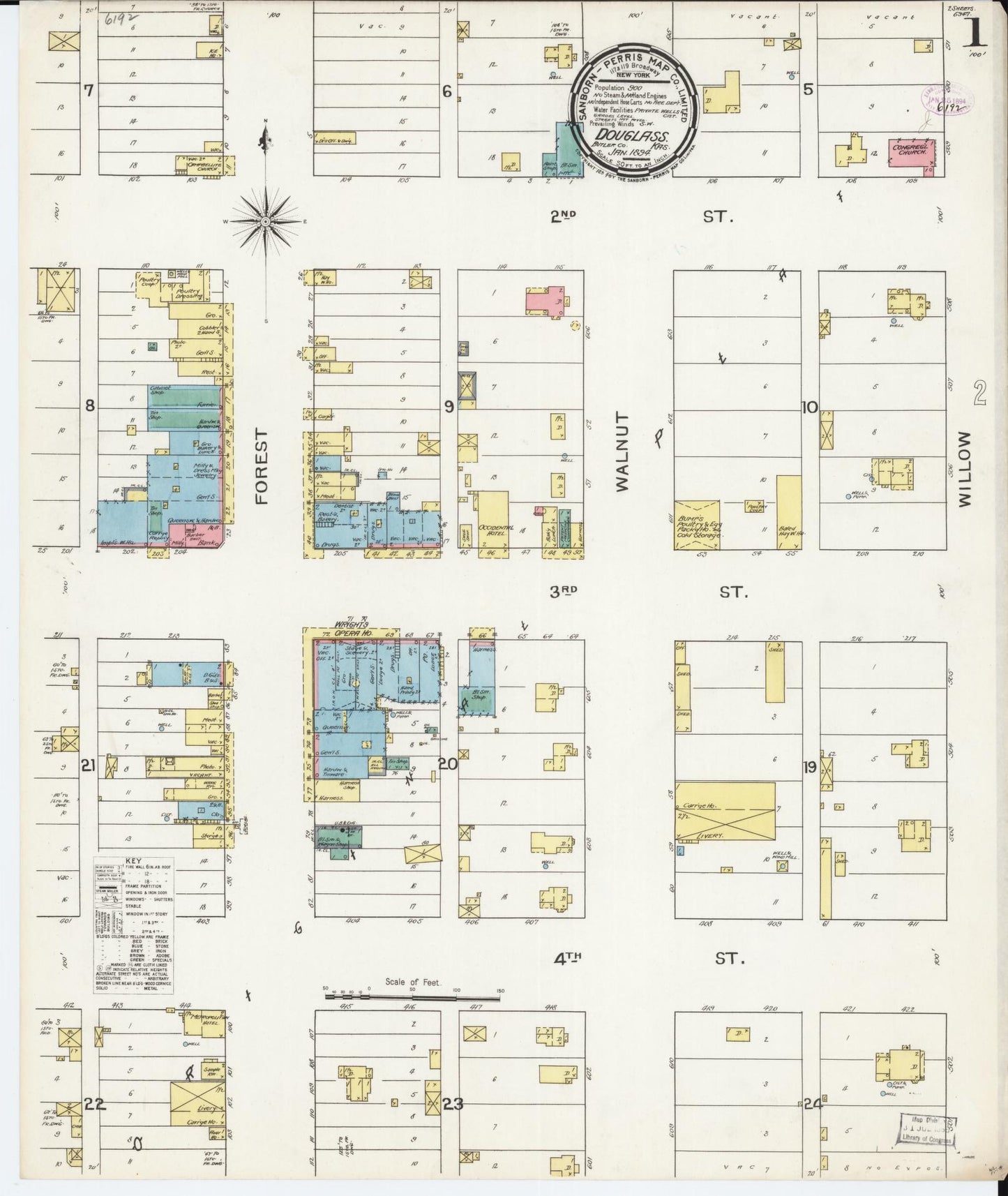 Sanborn Fire Insurance Map from Douglass, Butler County, Kansas (1894), Sheet #0001 - Complete Map Set gallery image, historic Sanborn map, vintage wall art, Kansas Kansas