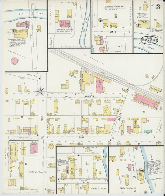 Sanborn Fire Insurance Map from Clarksburg, Harrison County, West Virginia (1896), Sheet #0003 - Historic Sanborn Fire Insurance Map Print, vintage old map wall art, antique decor, genealogy gift, West Virginia West Virginia map